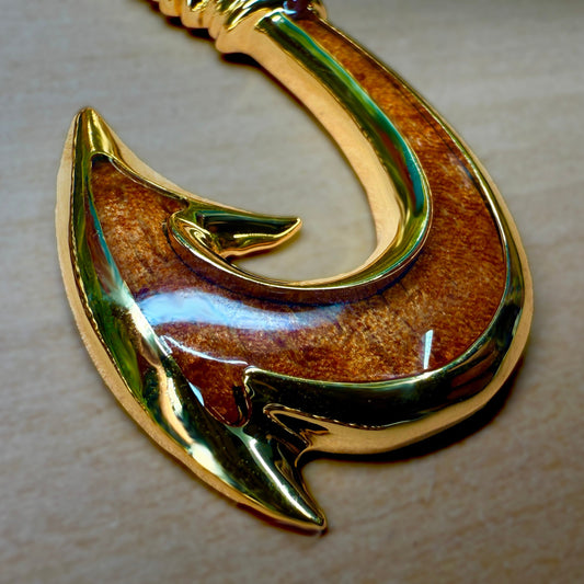 Koa Fish Hook Pendant w/24" Rolo Chain