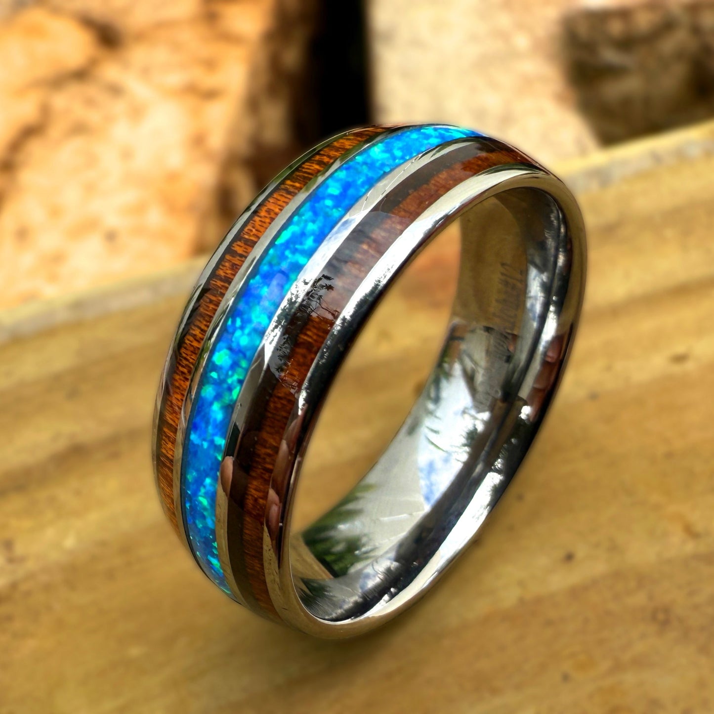 Polū 8MM Koa Opalite Tungsten Ring