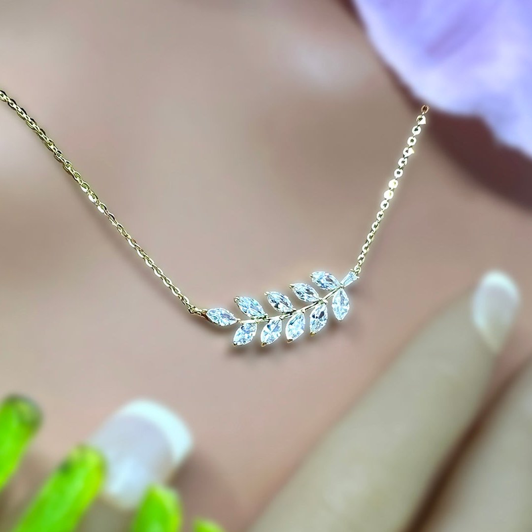 Moani Maile Leaf Cubic Zirconia Necklace