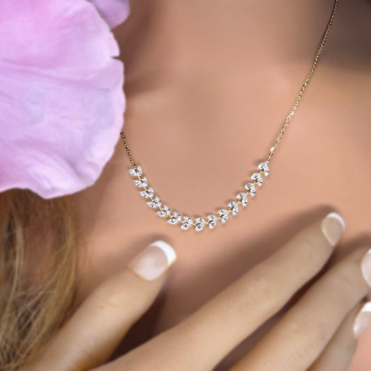 Maile Leaf Lei  Cubic Zirconia  Necklace