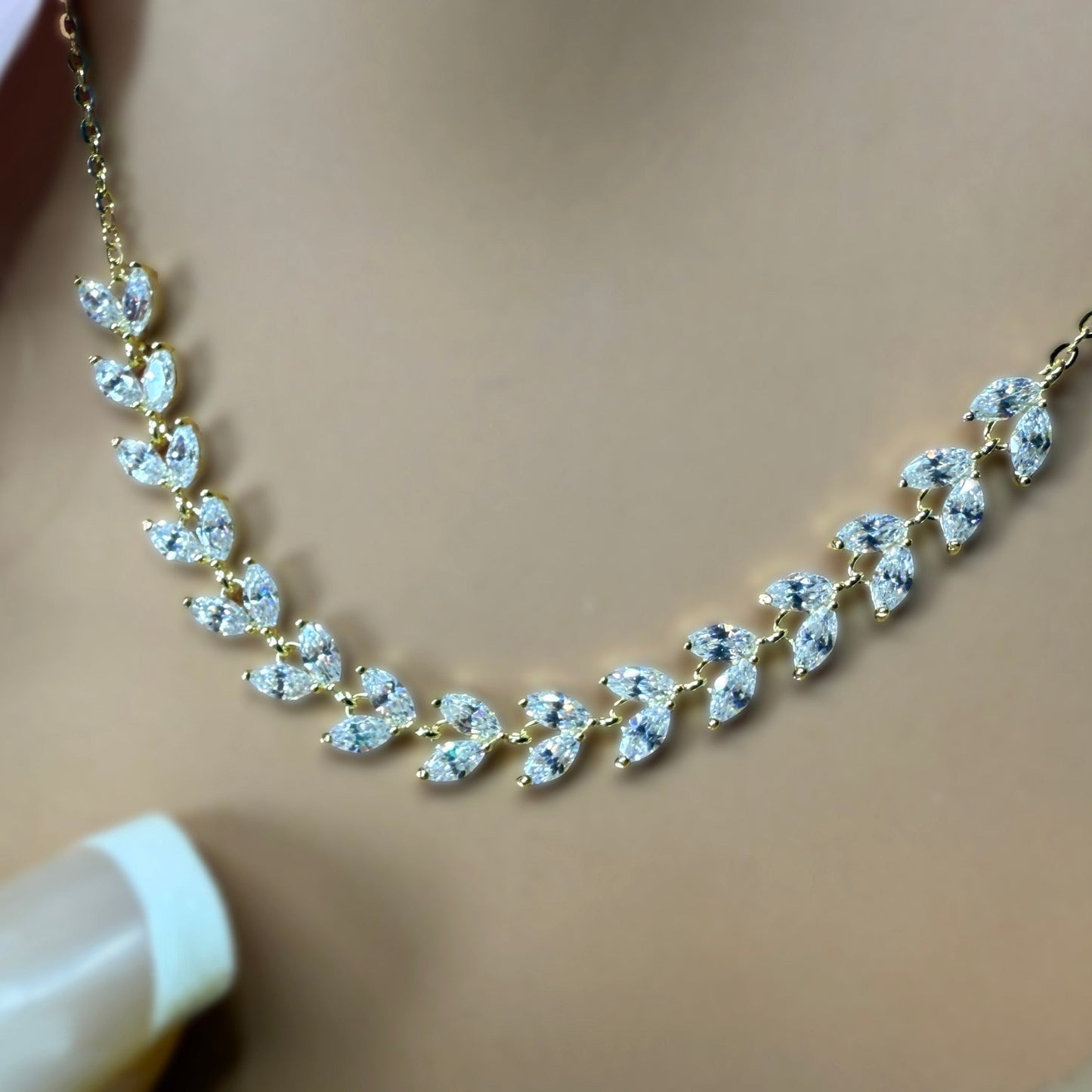 Maile Leaf Lei  Cubic Zirconia  Necklace