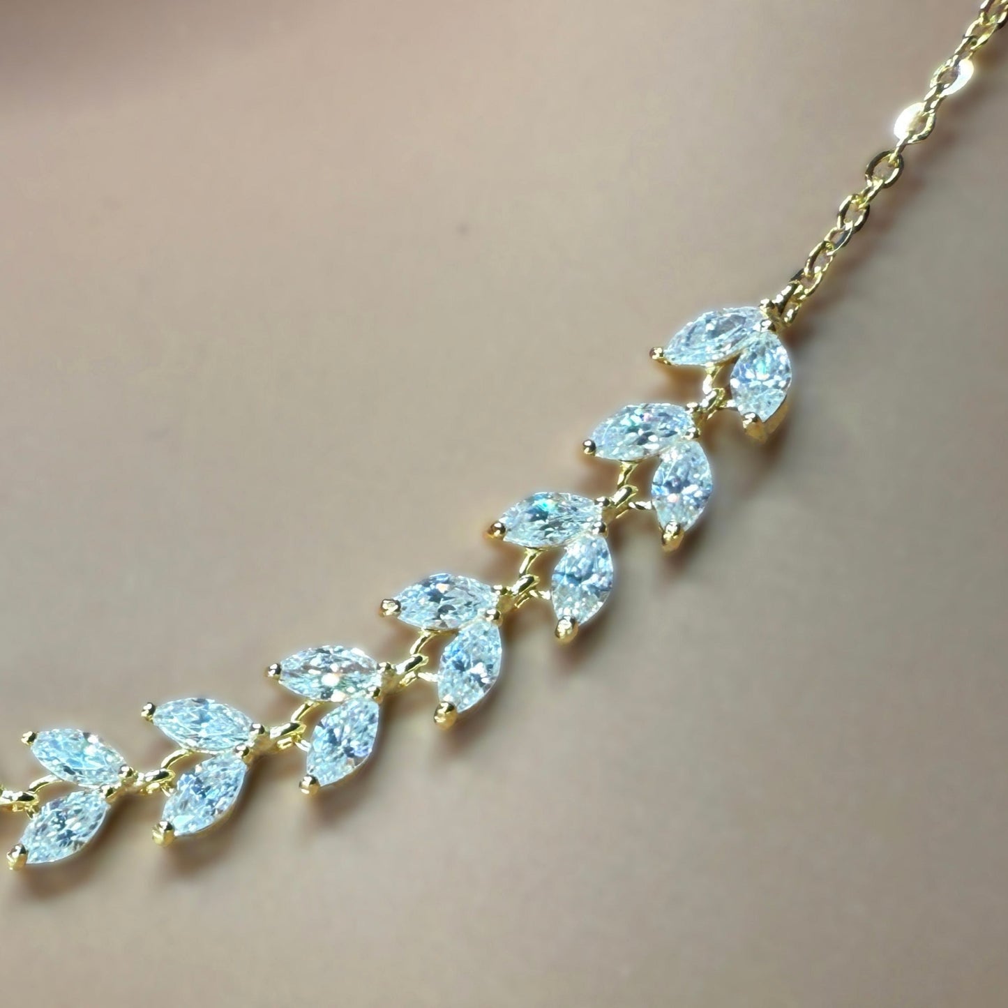 Maile Leaf Lei  Cubic Zirconia  Necklace