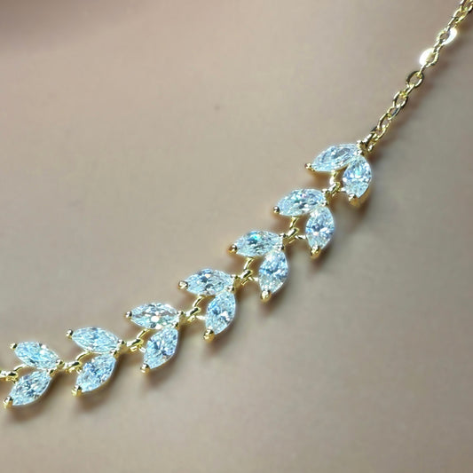 Maile Leaf Lei  Cubic Zirconia  Necklace