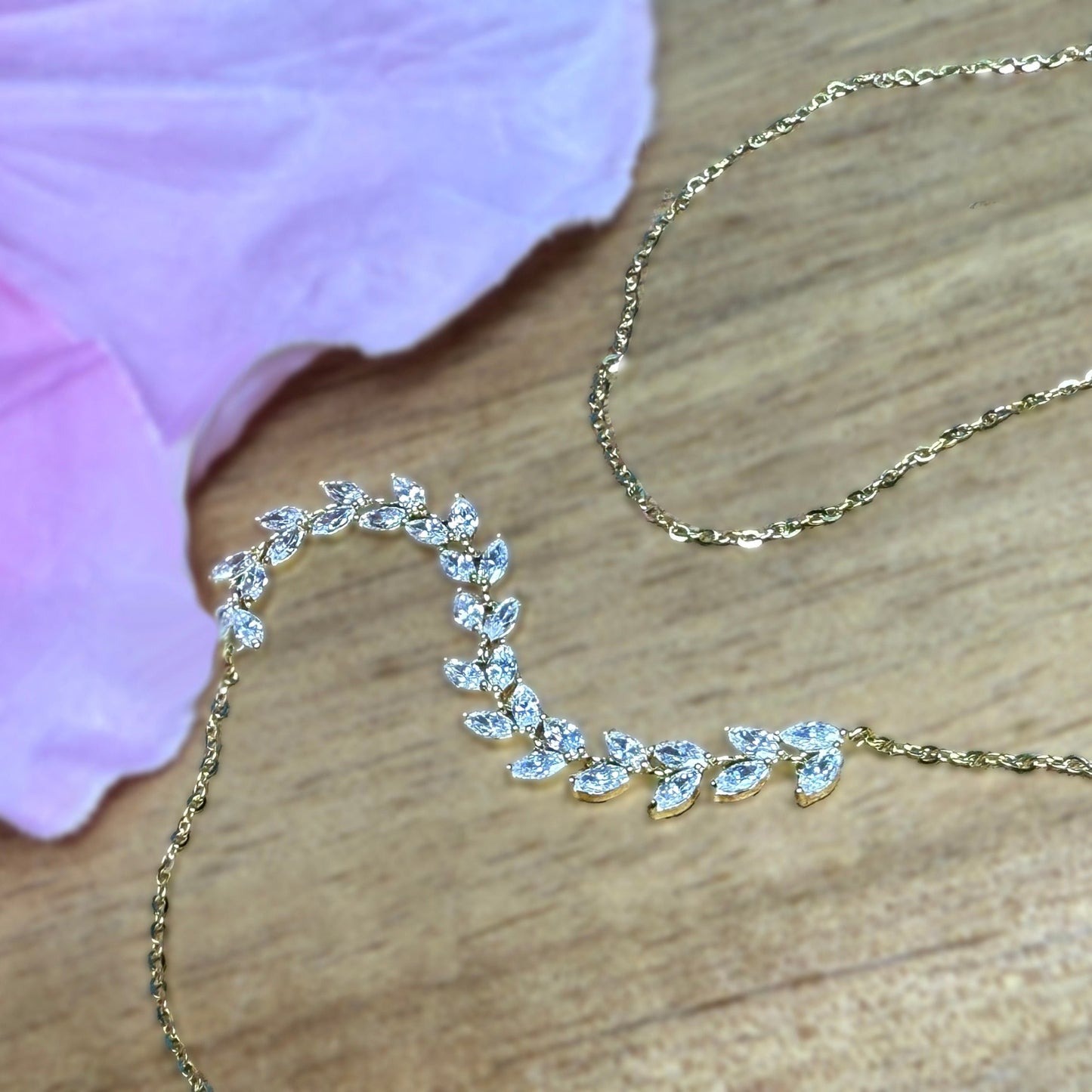 Maile Leaf Lei  Cubic Zirconia  Necklace