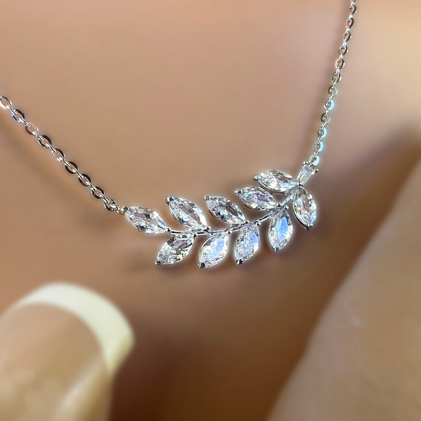 Moani Maile Leaf Cubic Zirconia Necklace