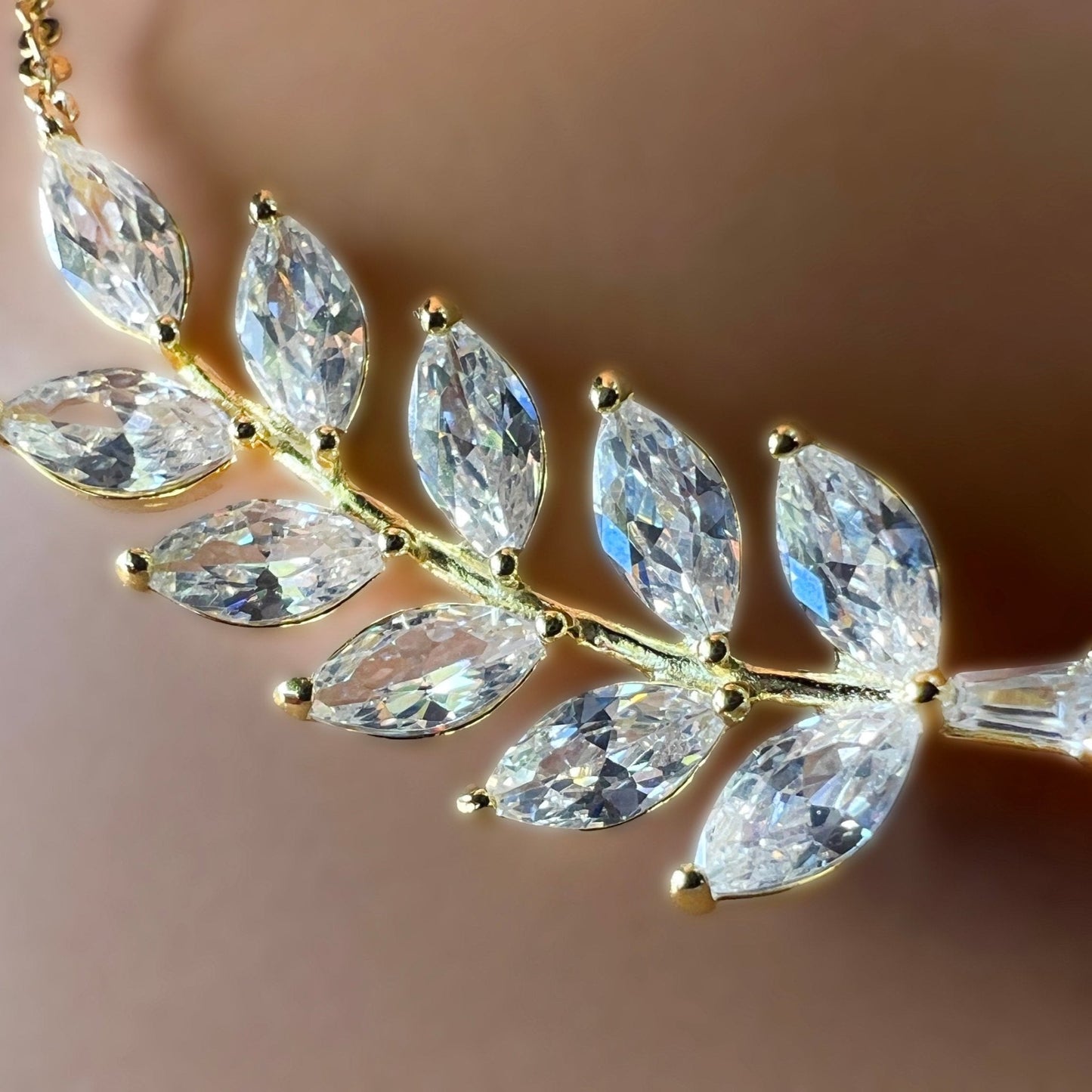 Moani Maile Leaf Cubic Zirconia Necklace