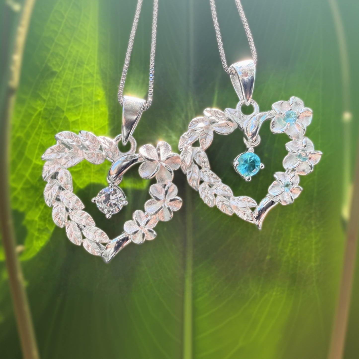 Maile Plumeria Cubic Zirconia Heart Pendant