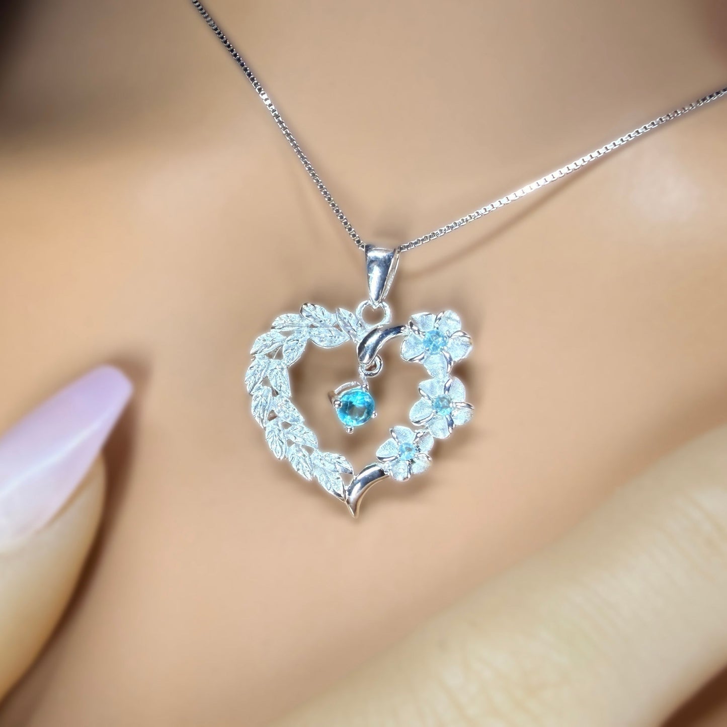 Maile Plumeria Cubic Zirconia Heart Pendant