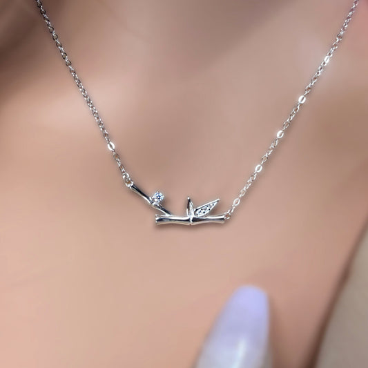 Ohe Bamboo CZ Leaf Pendant