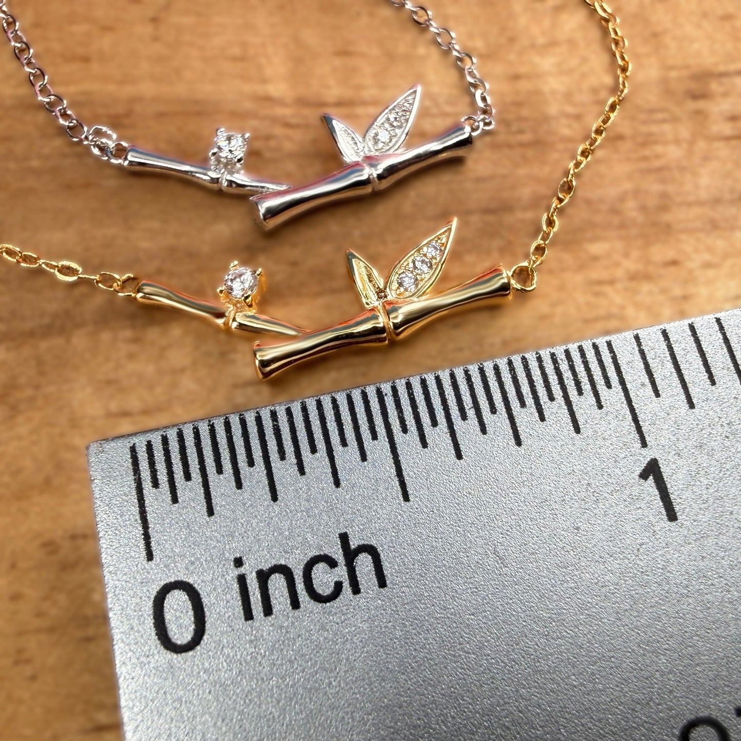 Ohe Bamboo CZ Leaf Pendant