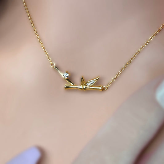Ohe Bamboo CZ Leaf Pendant