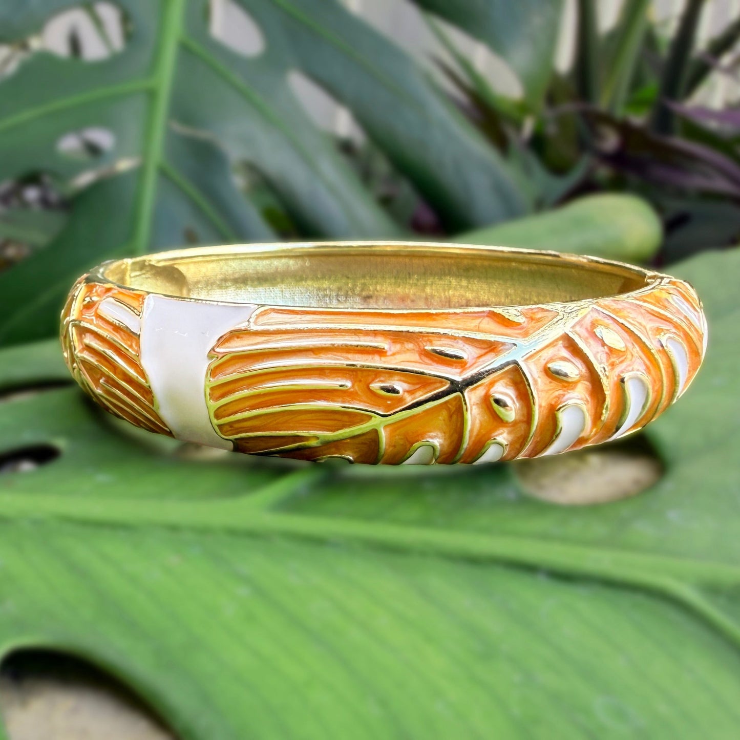 Maika`i Monstera Leaf Enameled Bangle (Set of 3)