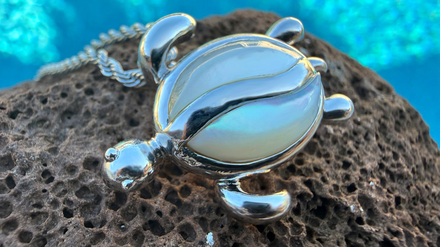 Mother of Pearl Petroglyph Honu Pendant