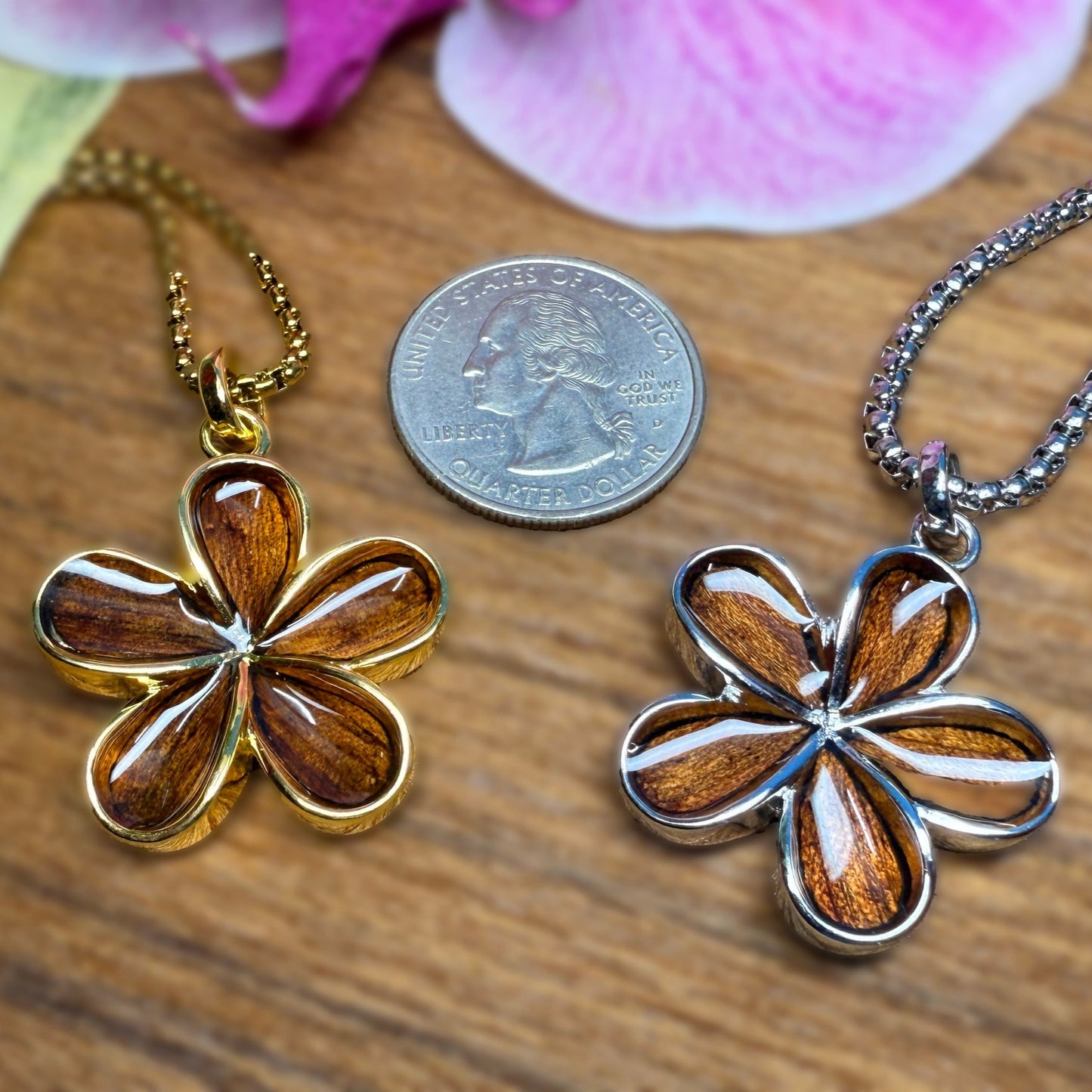 Nui Koa Plumeria Flower Pendant