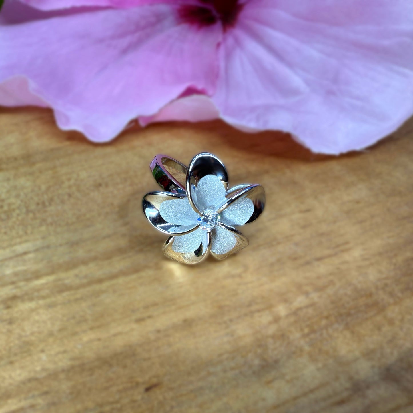 Nui Solitaire Cubic Zirconia Plumeria Ring