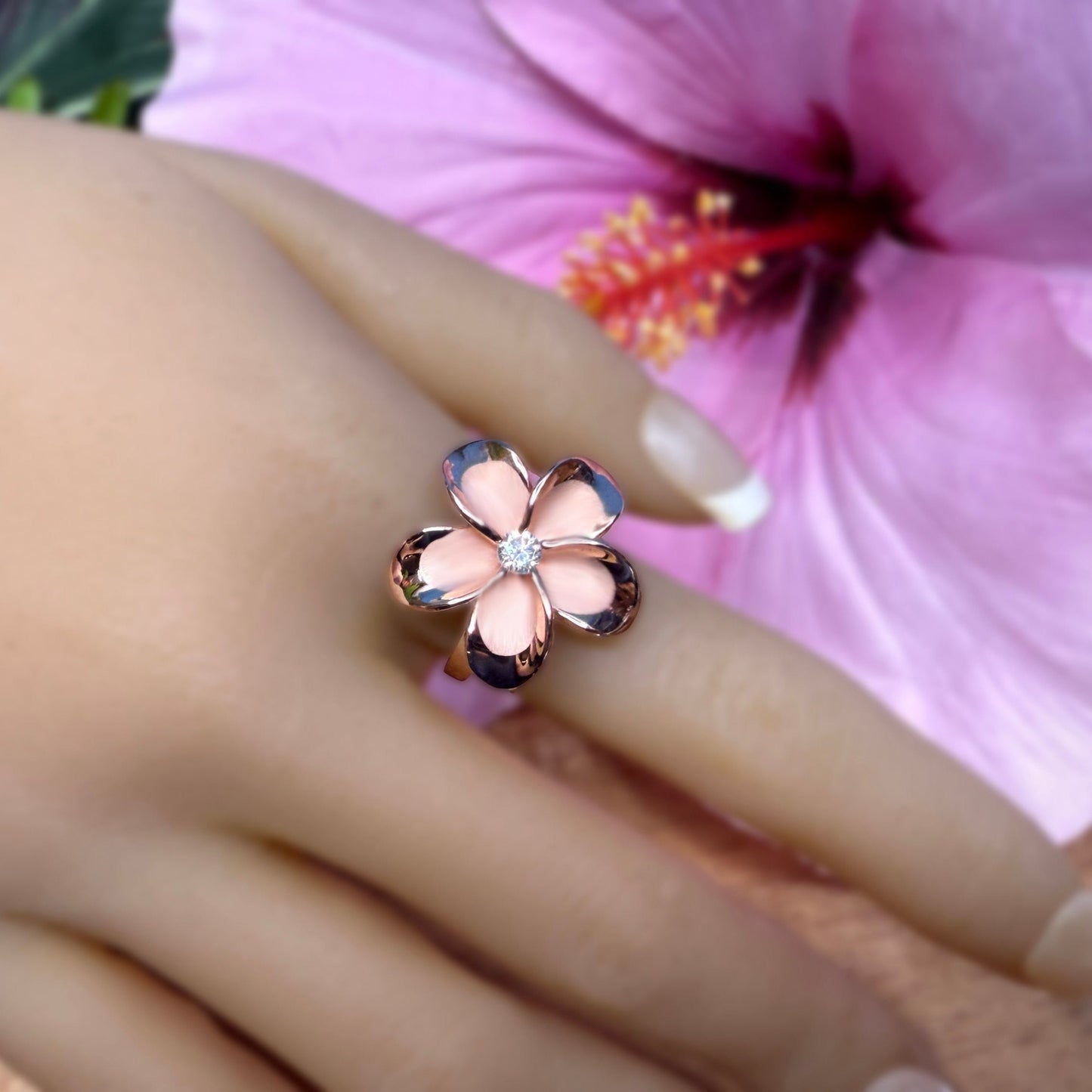 Nui Solitaire Cubic Zirconia Plumeria Ring