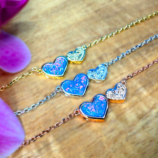 Palua Double Heart Opalite Scroll Necklace