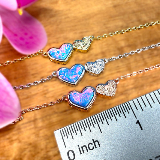 Palua Double Heart Opalite Scroll Necklace