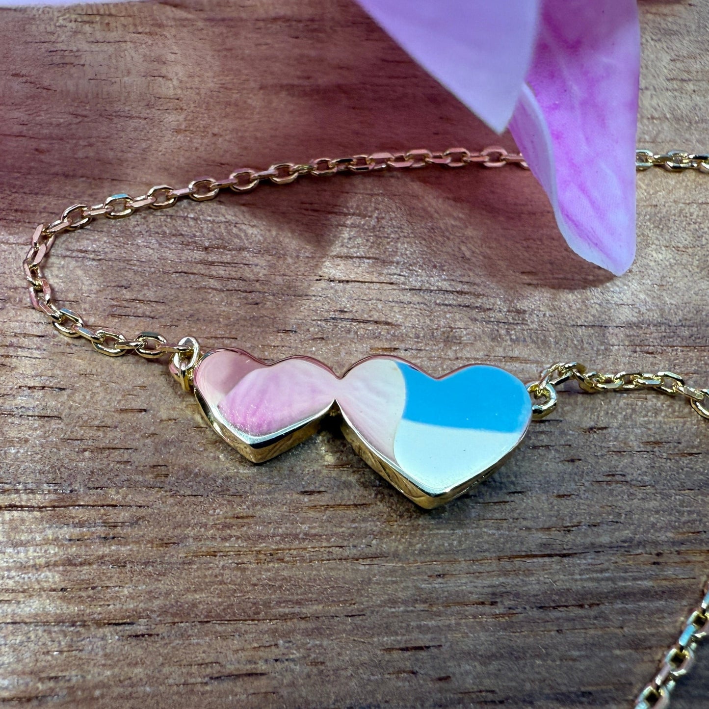 Palua Double Heart Opalite Scroll Necklace