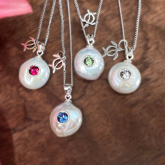 Freshwater Pearl Birthstone Pendant w/Honu