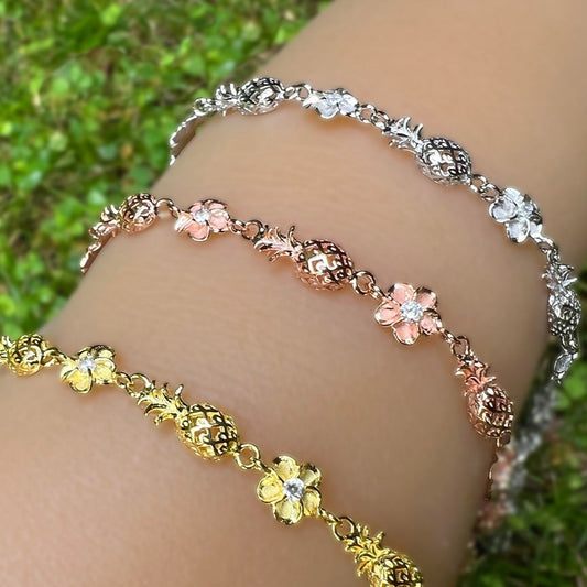 Petite Pineapple and Plumeria Bracelet