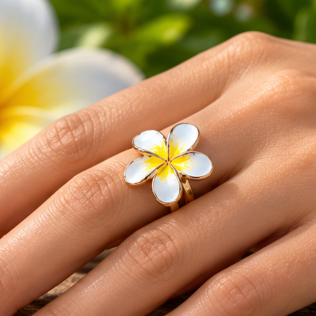 Pua Melia Enamel Plumeria Ring
