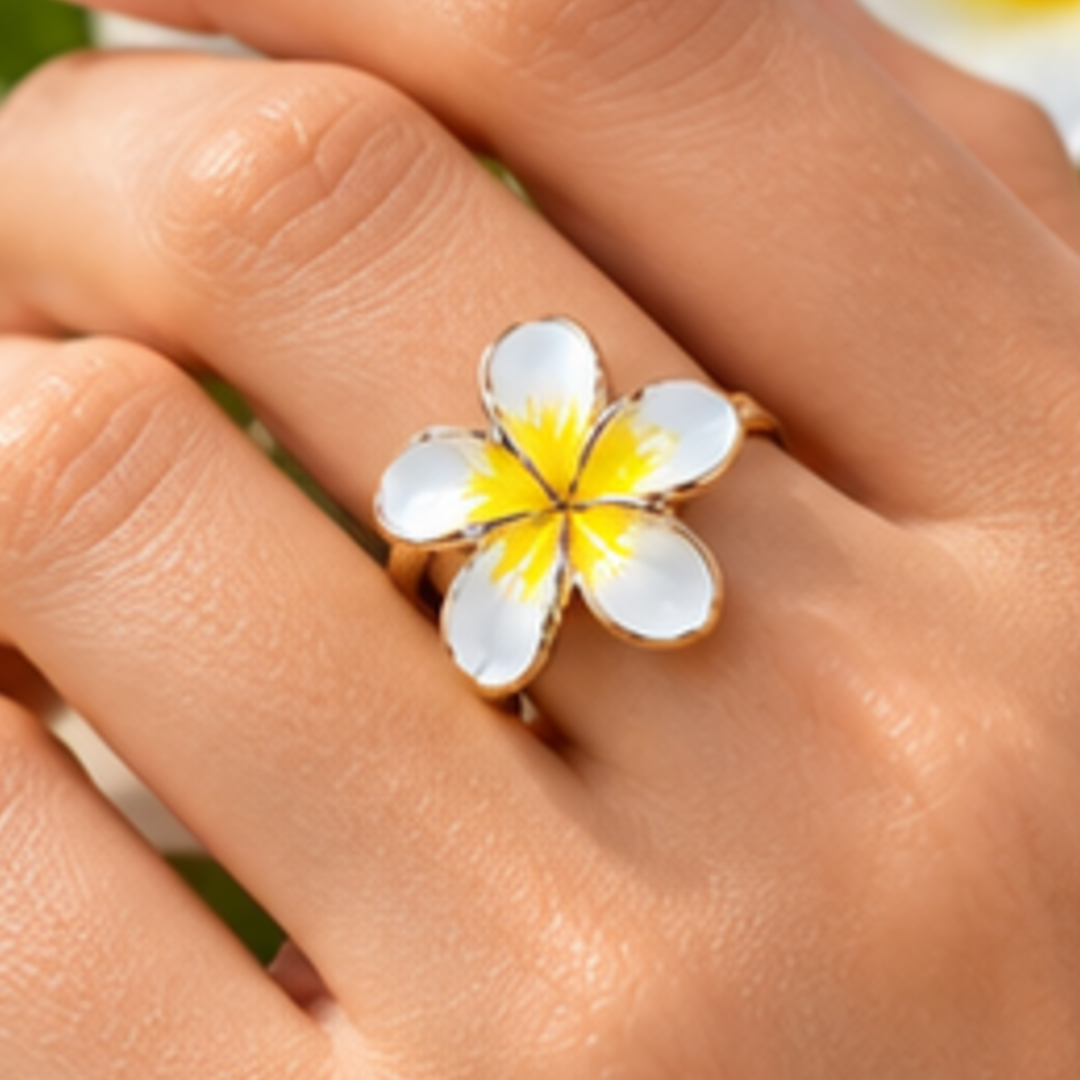 Pua Melia Enamel Plumeria Ring