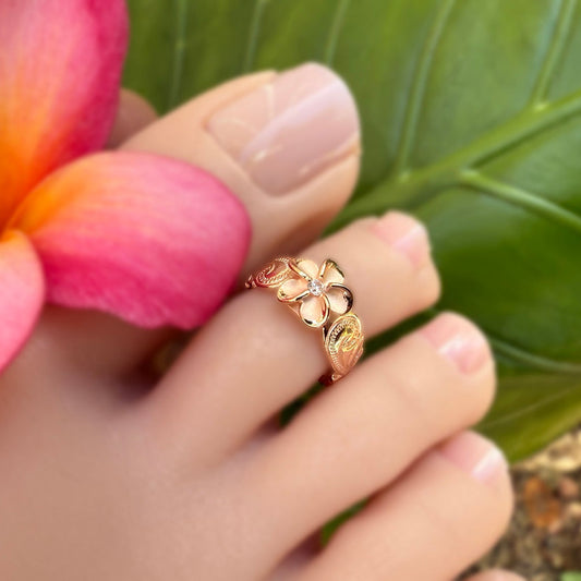 Plumeria Hawaiian Scroll Toe Ring