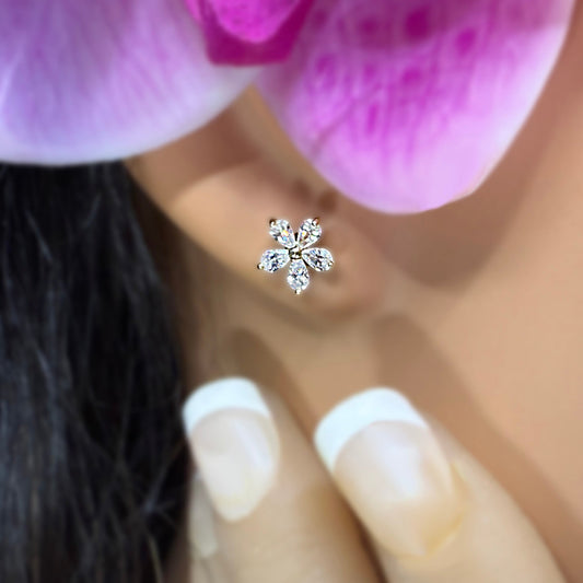 Plumeria Petal Cubic Zirconia Earrings