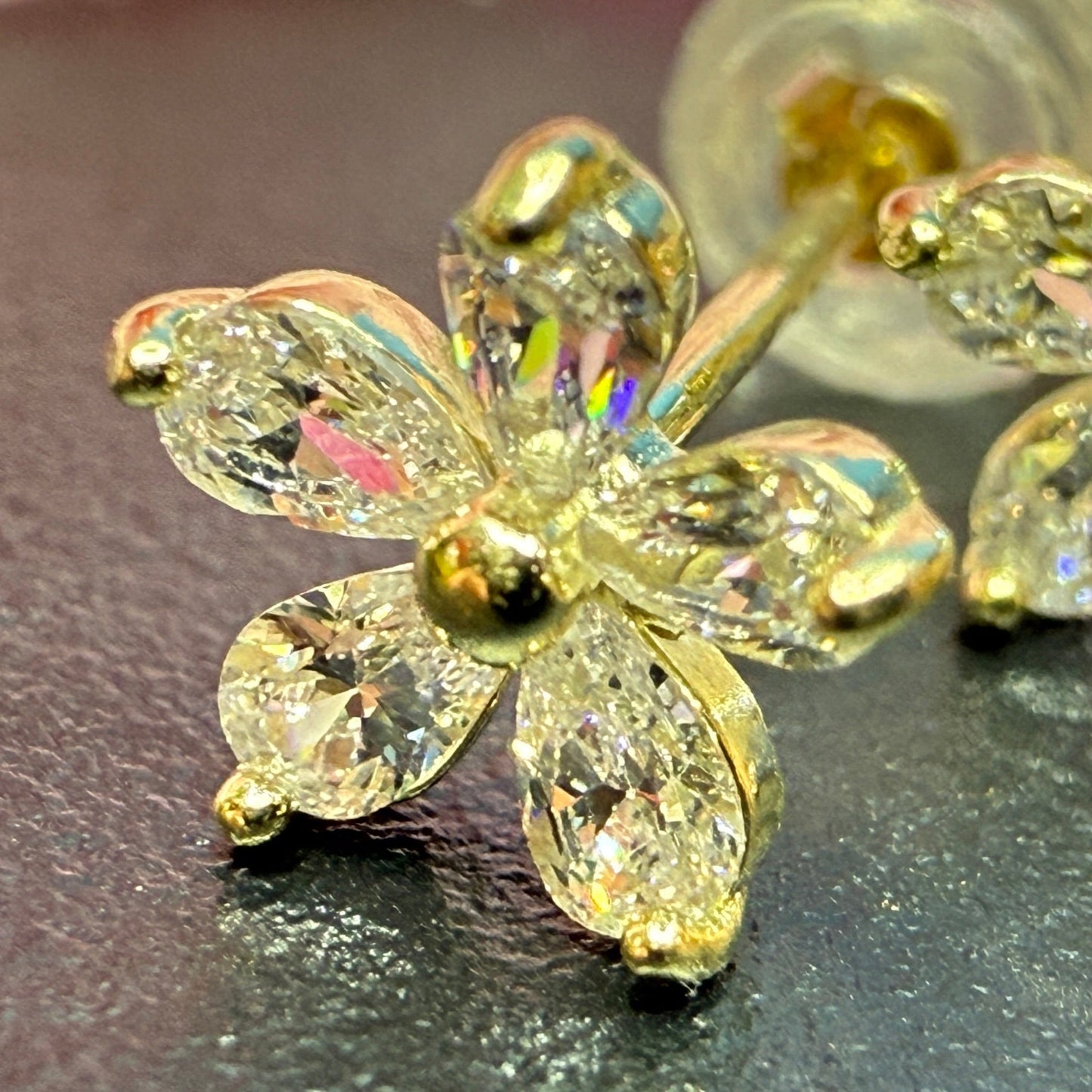 Plumeria Petal Cubic Zirconia  Earrings