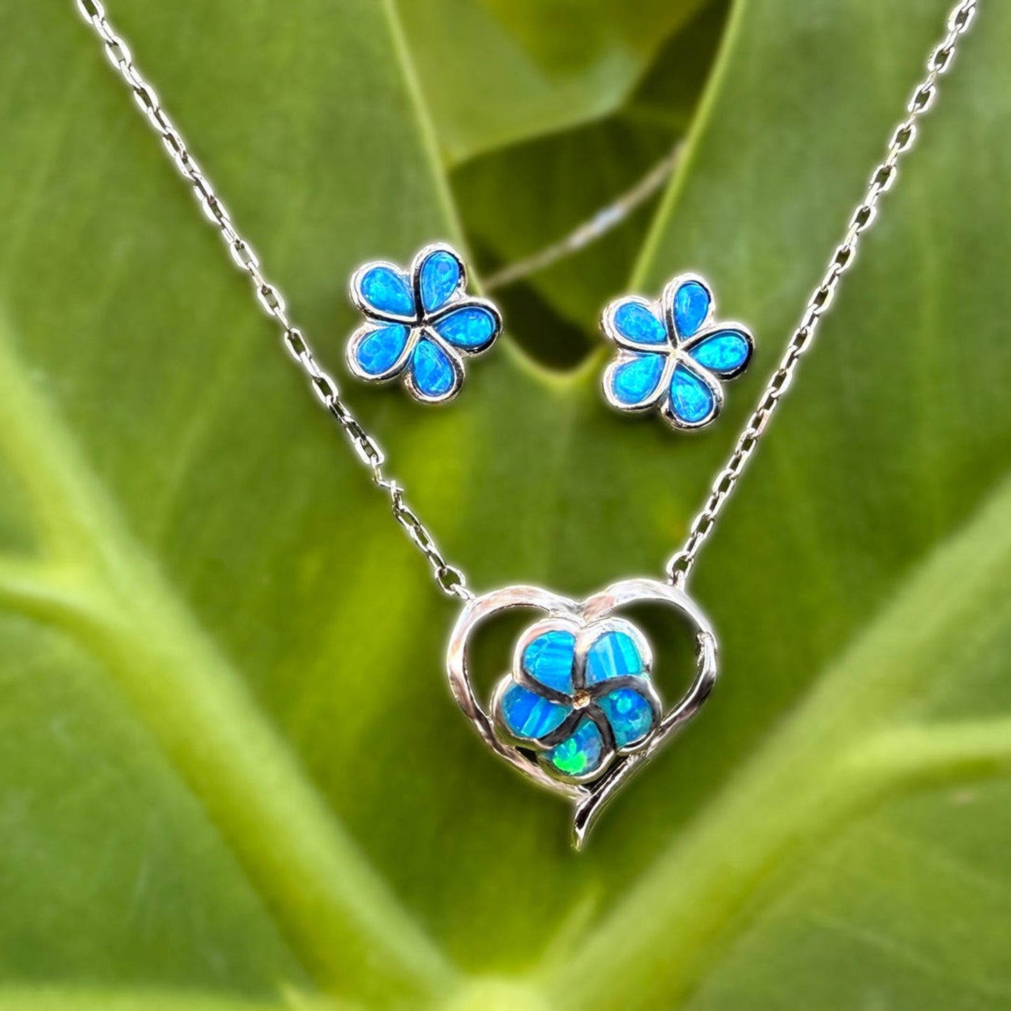 Pua Plumeria Heart Opalite Jewelry