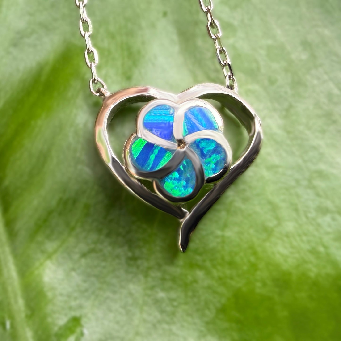 Pua Plumeria Heart Opalite Jewelry