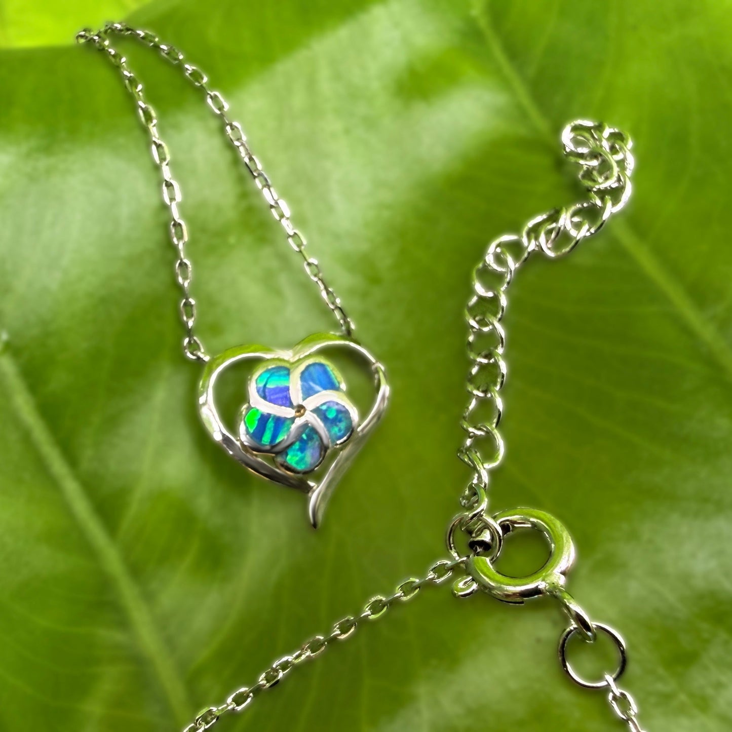 Pua Plumeria Heart Opalite Jewelry