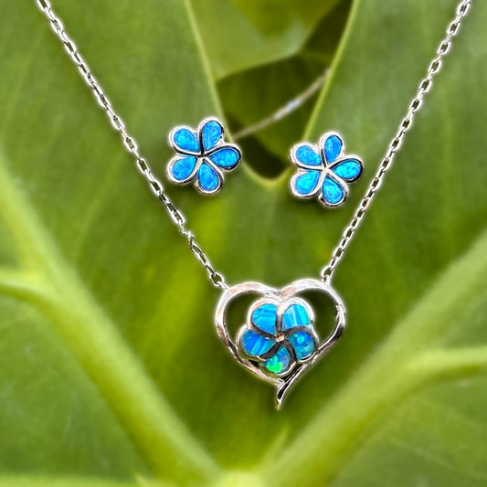 Pua Plumeria Heart Opalite Jewelry