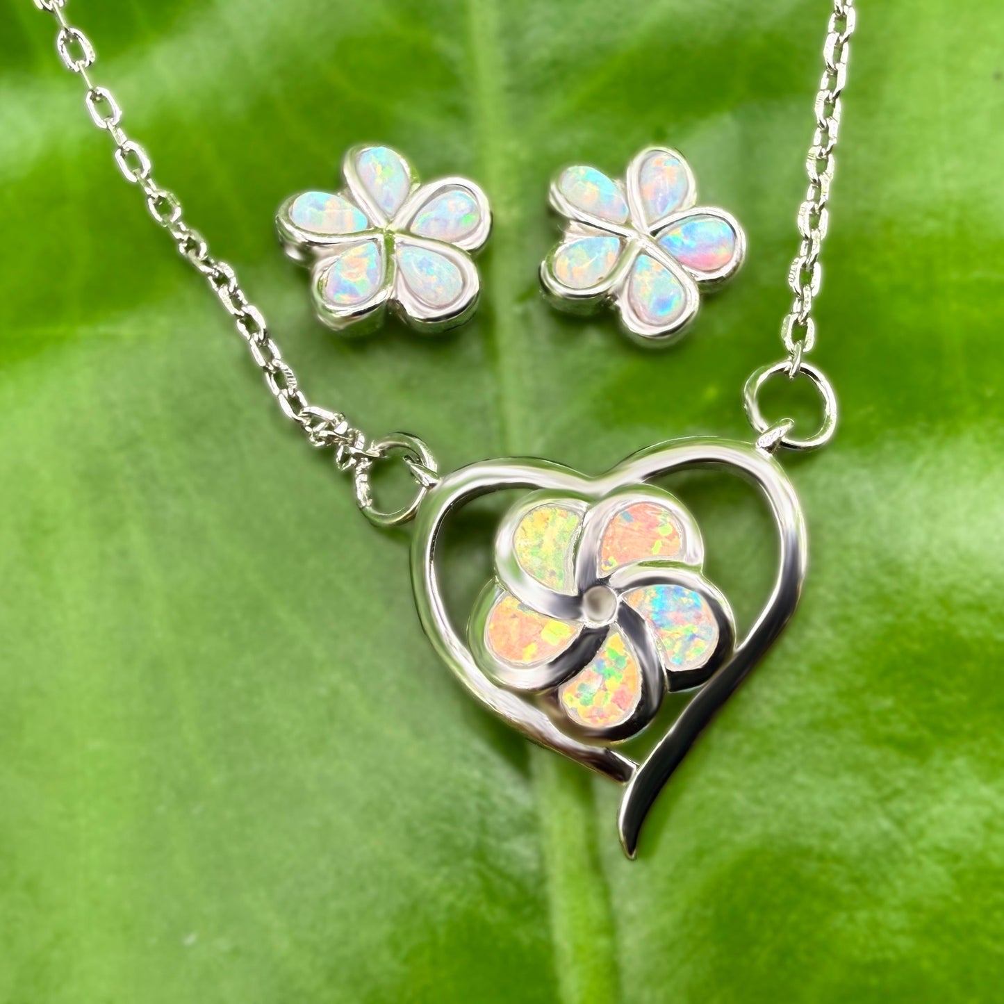 Pua Plumeria Heart Opalite Jewelry