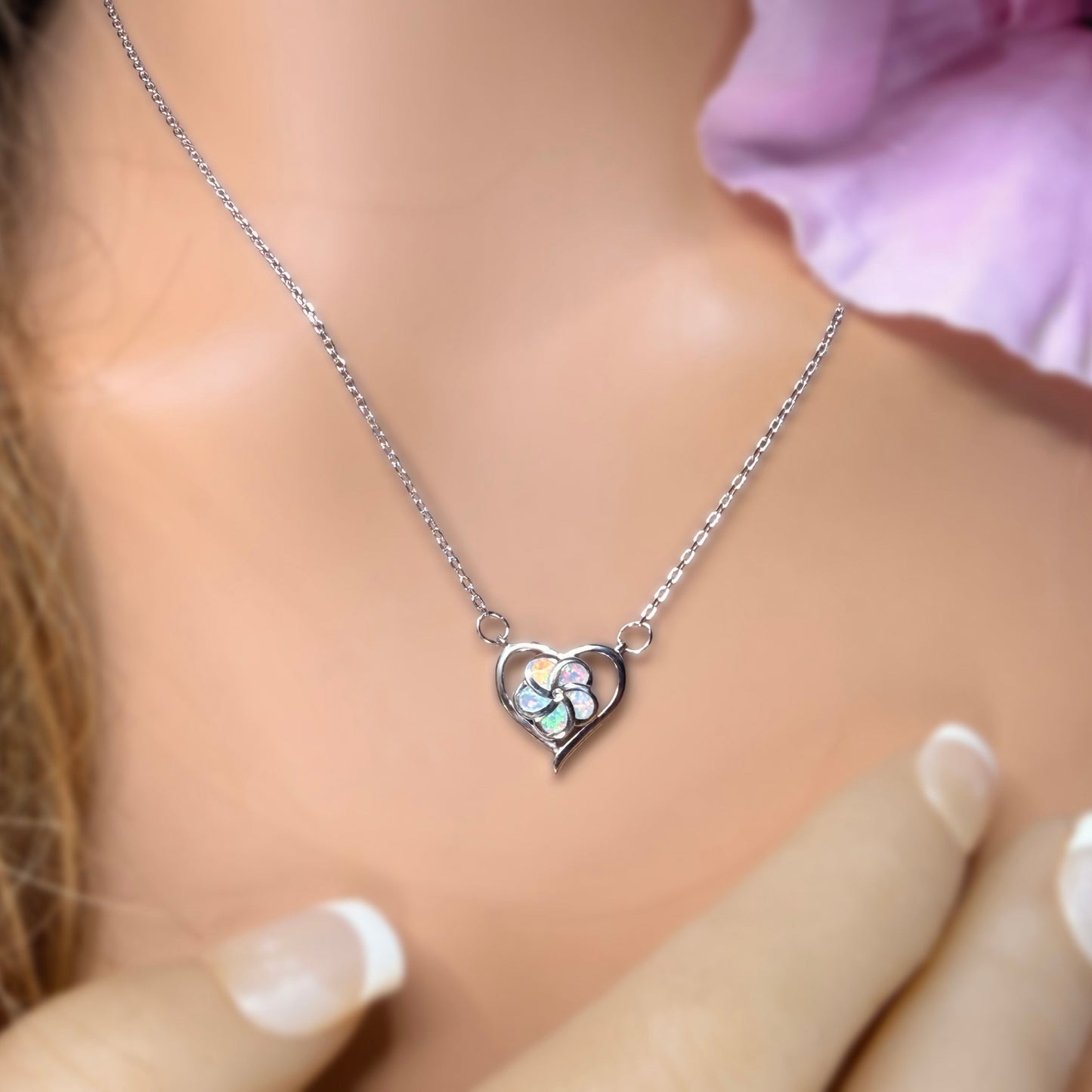 Pua Plumeria Heart Opalite Jewelry