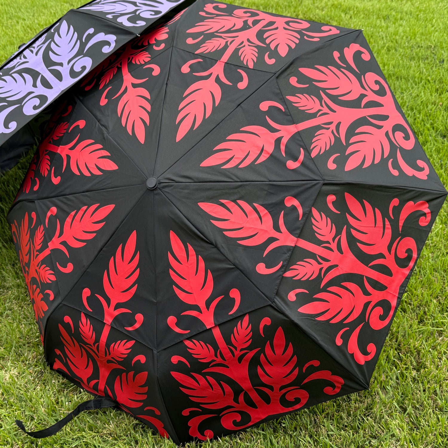 Hawaiian Quilt Print Foldable Umbrella Teal Honu/Sea Green Canopy