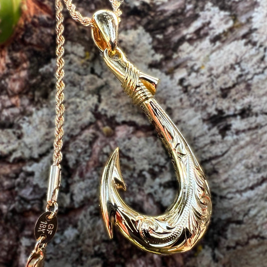 Koa Wood Hawaiian Scroll Reversible Fish Hook