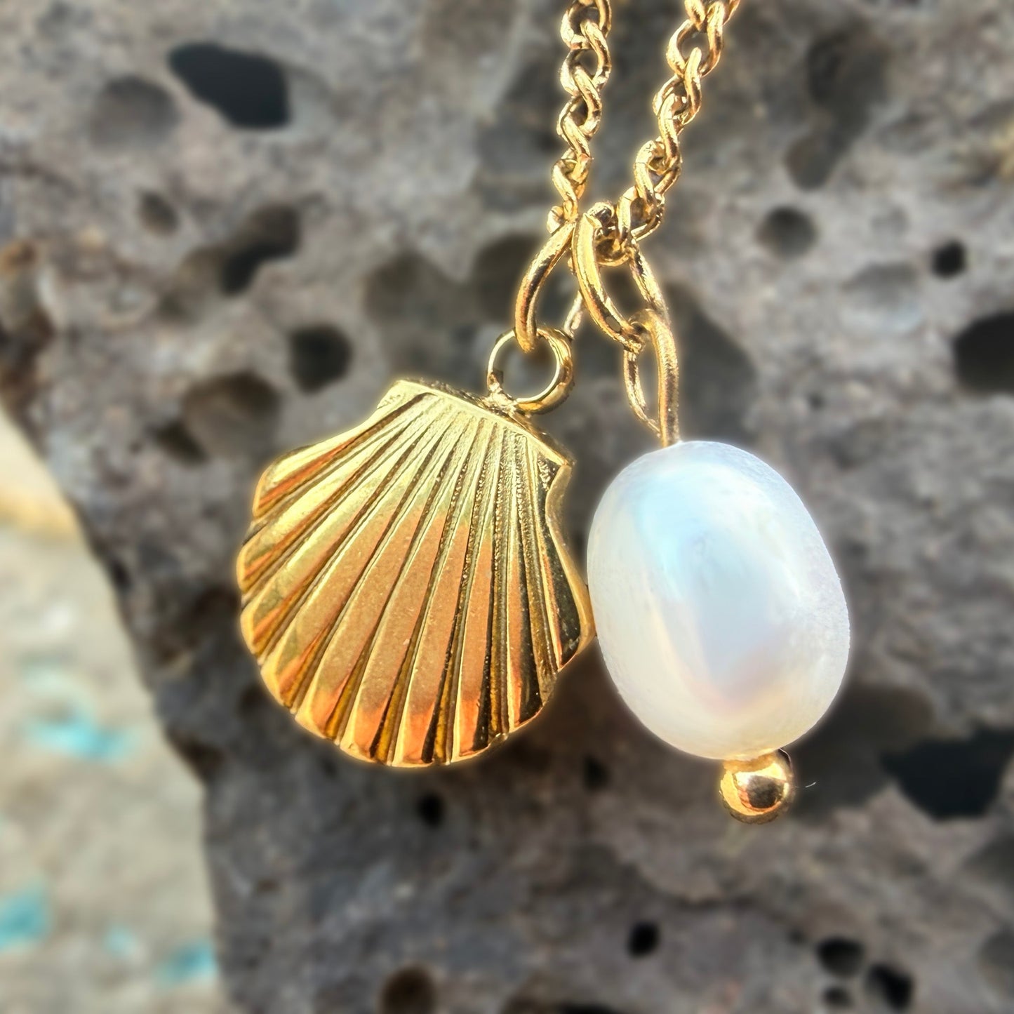 Set of 2 Kahakai Pearl Sea Charm & Shell Necklaces