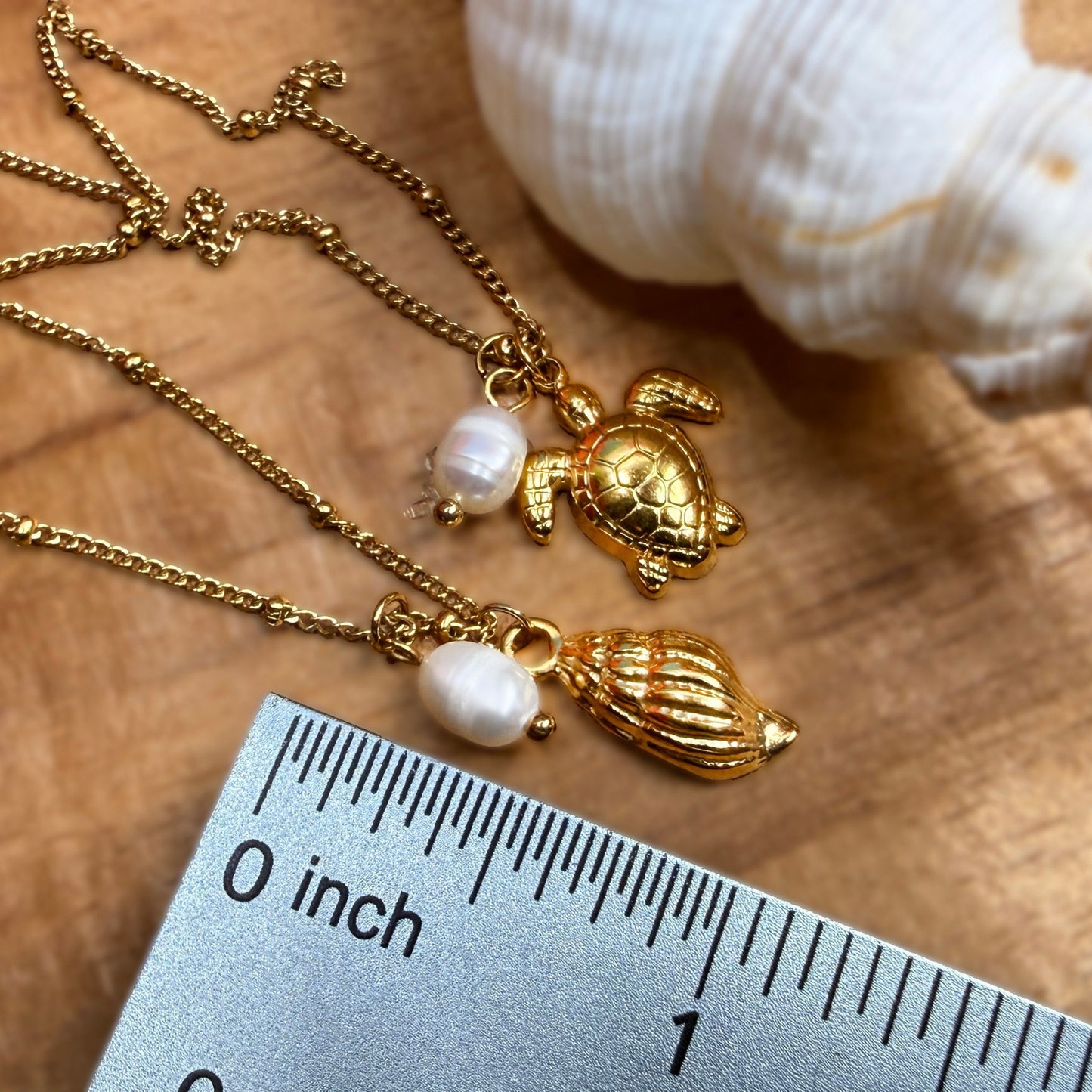 Set of 2 Kahakai Pearl Sea Charm & Shell Necklaces