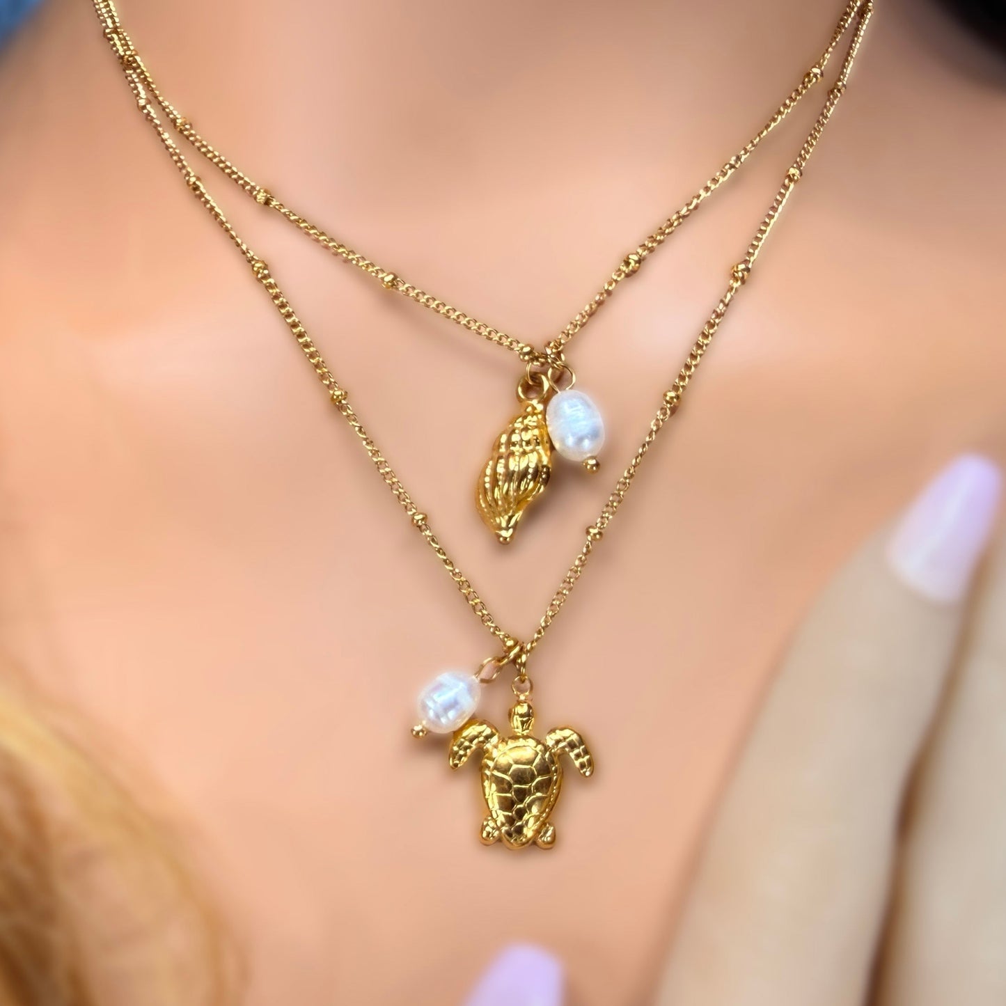 Set of 2 Kahakai Pearl Sea Charm & Shell Necklaces