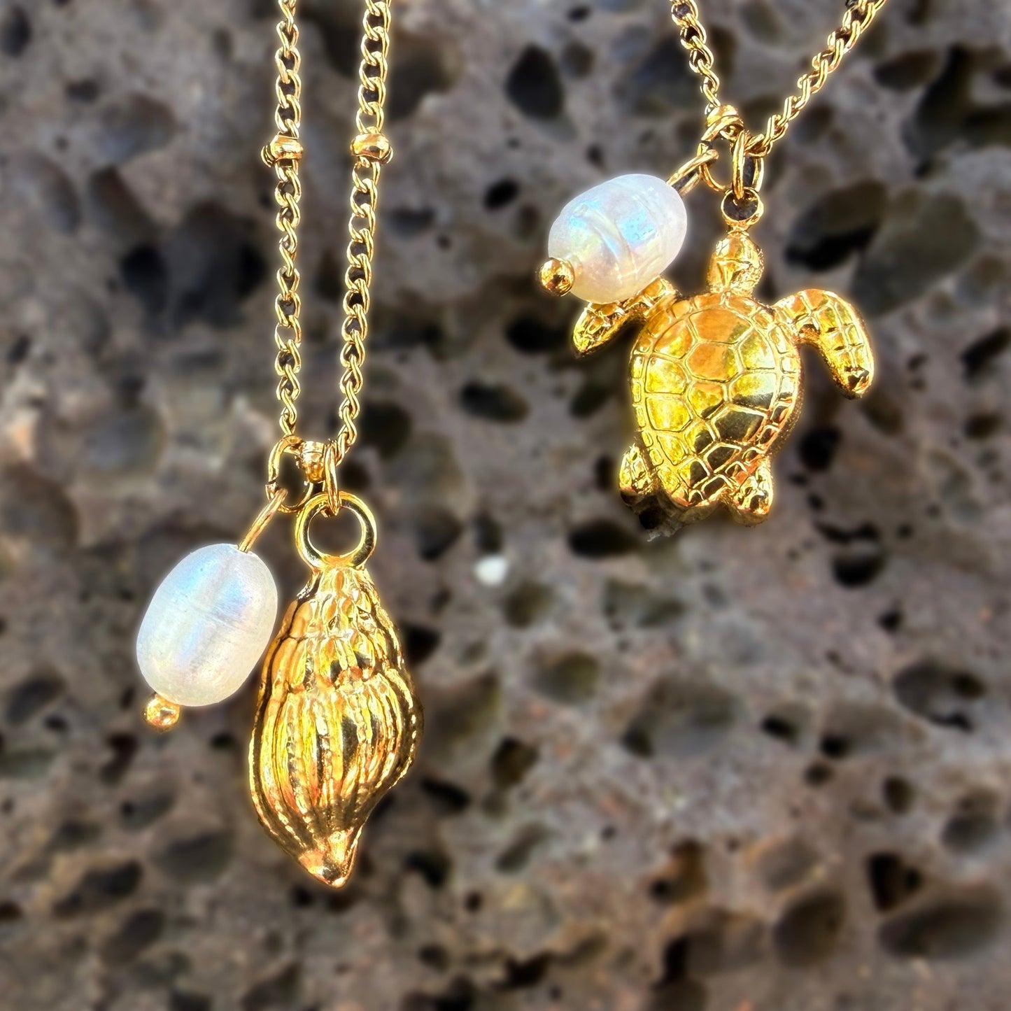 Set of 2 Kahakai Pearl Sea Charm & Shell Necklaces