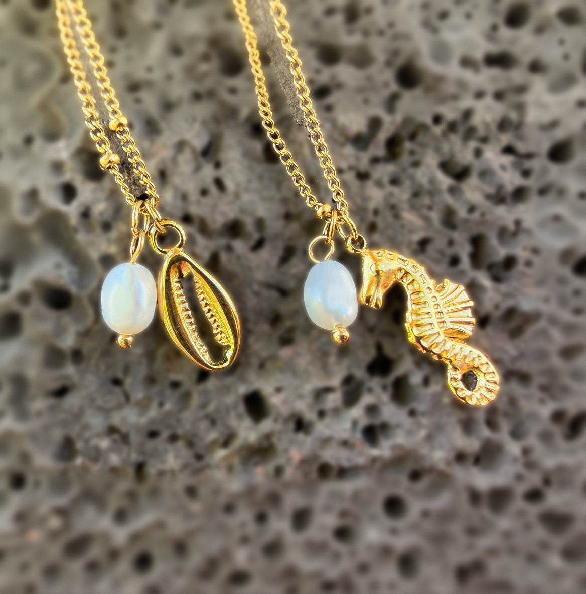 Set of 2 Kahakai Pearl Sea Charm & Shell Necklaces
