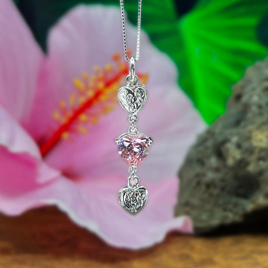 Ekolu Hawaiian Scroll CZ Heart