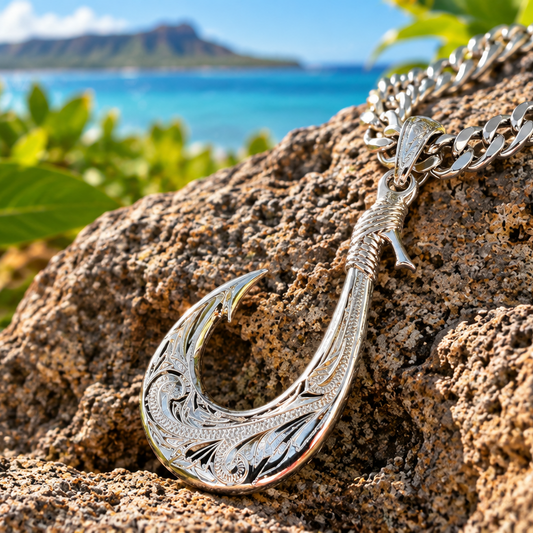 Koa Wood Hawaiian Scroll Reversible Fish Hook