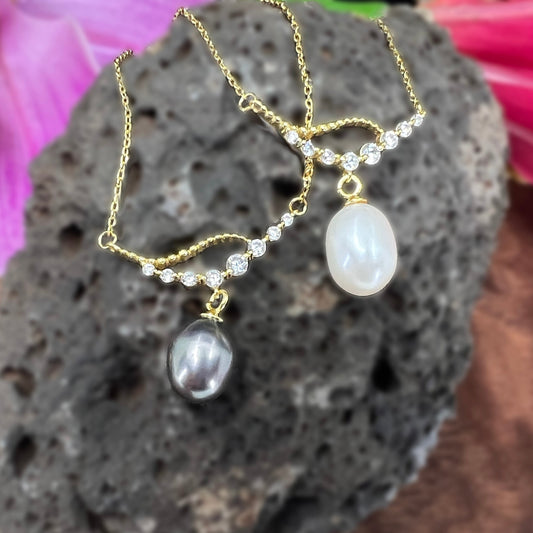 `Ewalu Hawaiian Islands CZ Pearl Necklace