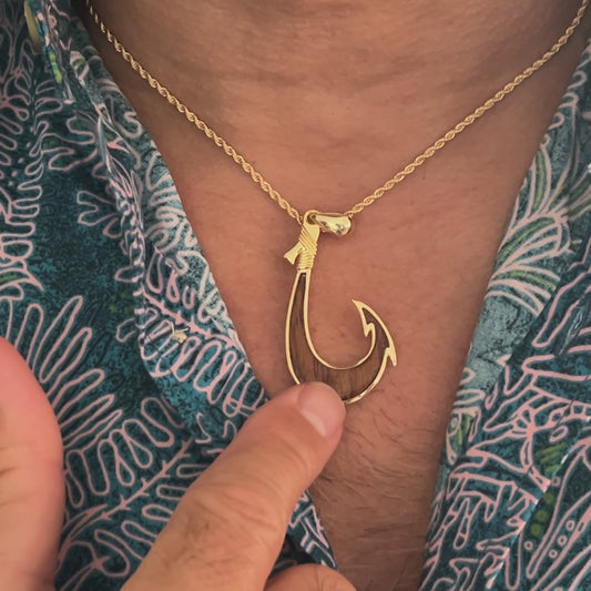 Koa Wood Hawaiian Scroll Reversible Fish Hook
