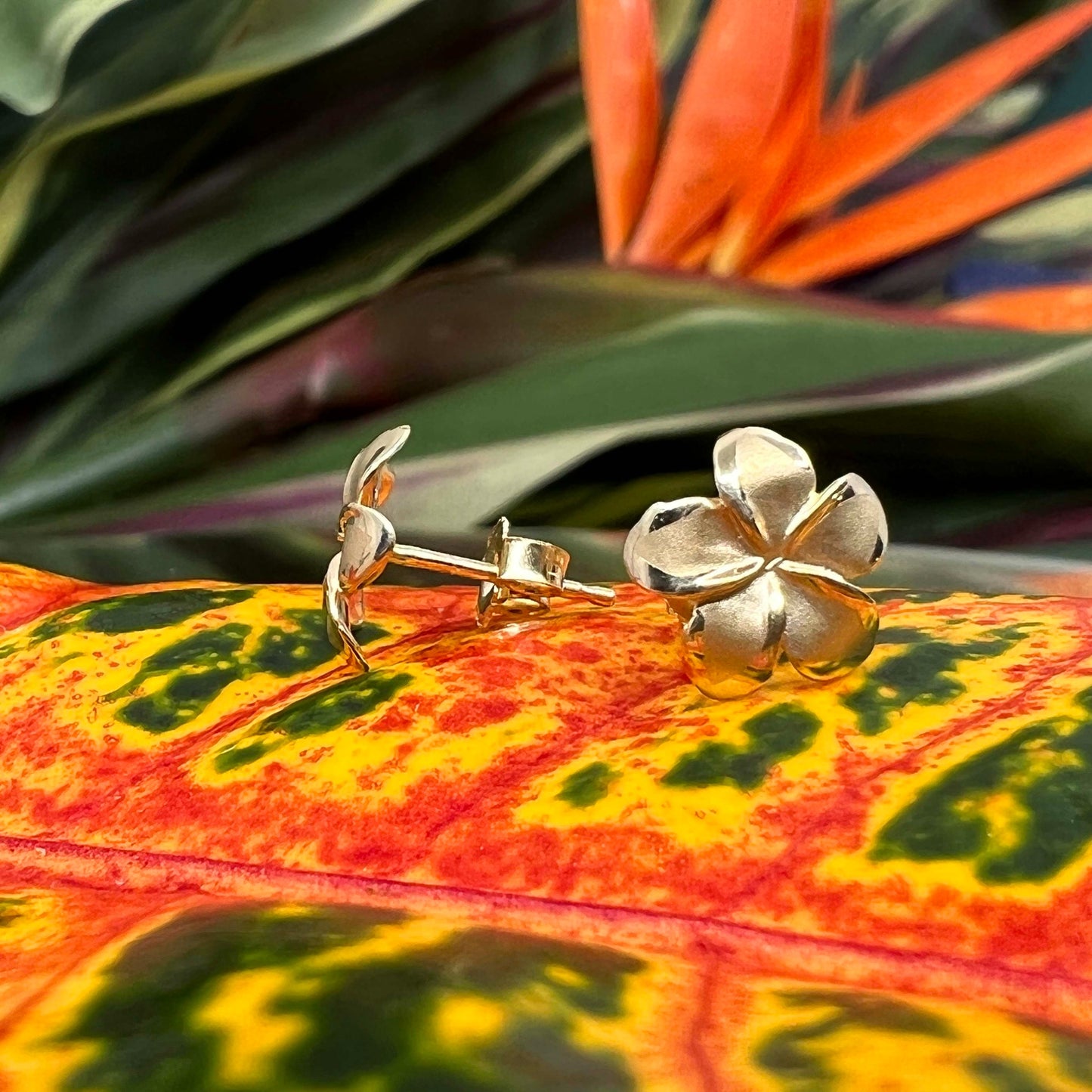 14K Gold Puanani Plumeria Earrings