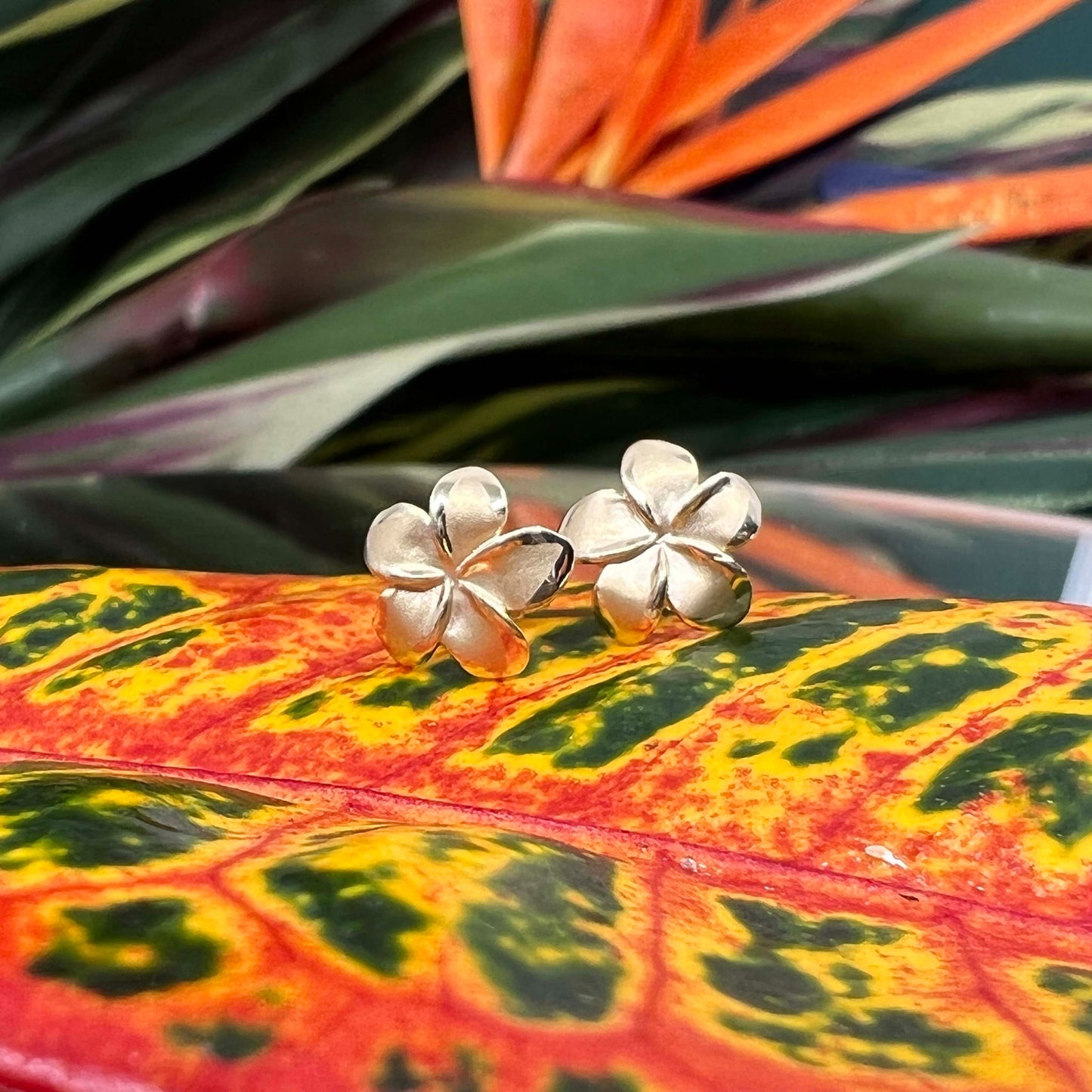 14K Gold Puanani Plumeria Earrings