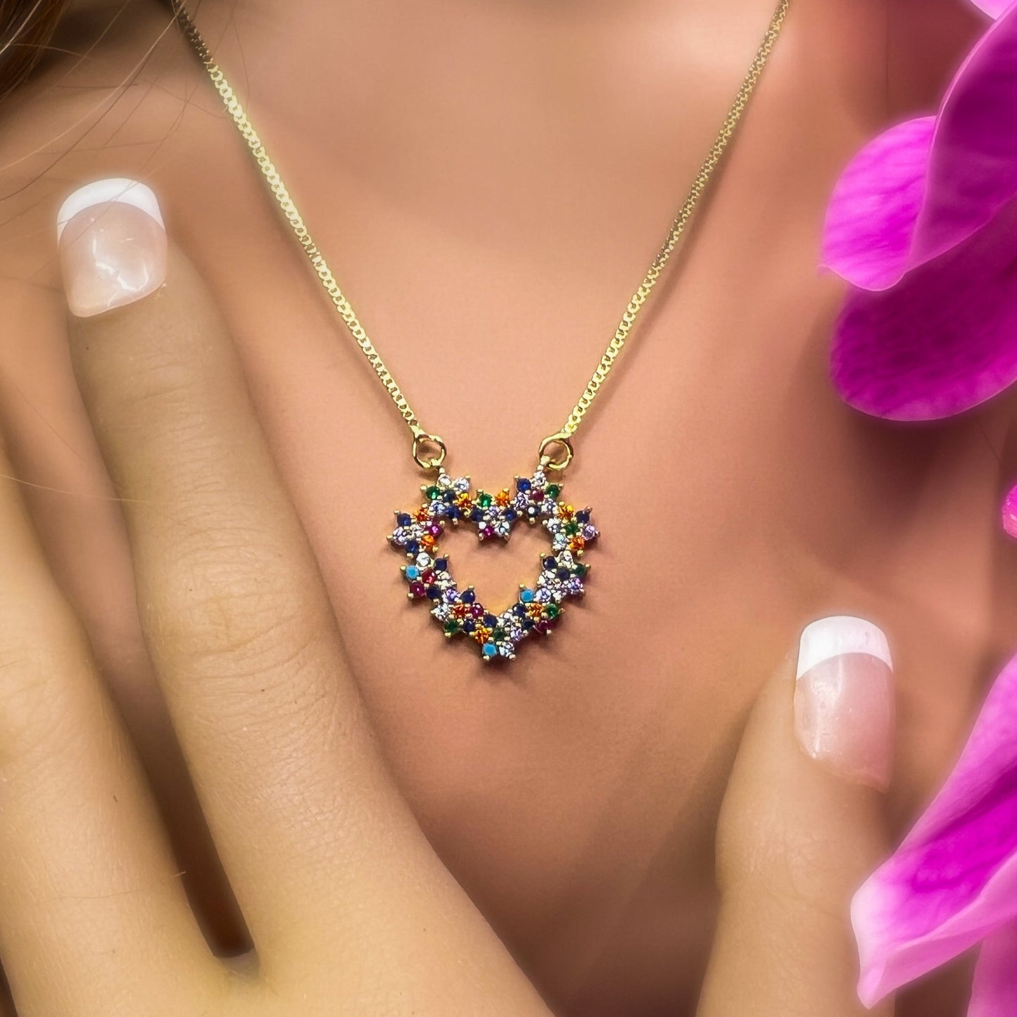 Puanani Multicolor CZ Heart Necklace